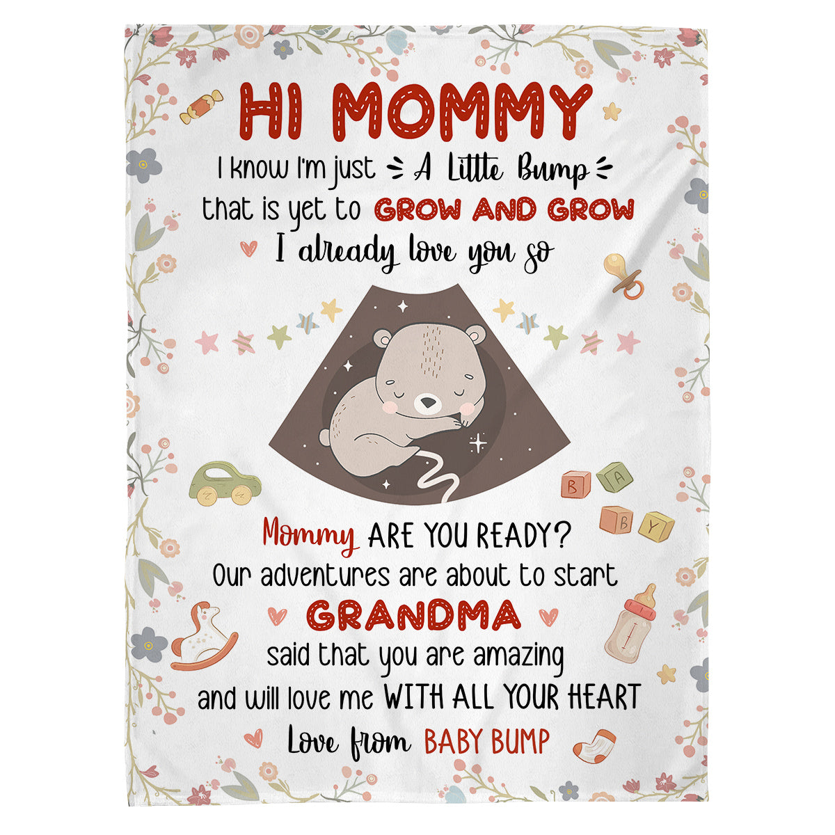 Mom To Be Gifts, I Already Love You Floral Cute Baby Bear Sleeping Ultrasound Mommy's Tummy Blanket For New Mom Mother's Day