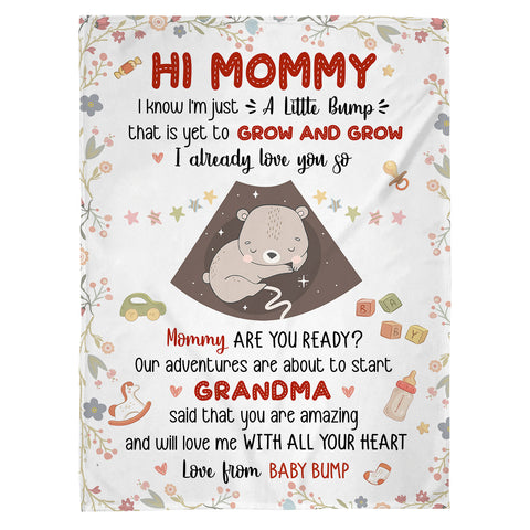 Mom To Be Gifts, I Already Love You Floral Cute Baby Bear Sleeping Ultrasound Mommy's Tummy Blanket For New Mom Mother's Day