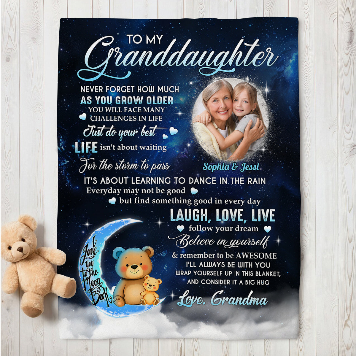 Gifts For Granddaughter, How Much As You Grow Older Cute Bear Upload Photo, Personalized Blanket, Gifts For Granddaughter From Grandma, Fleece Sherpa Blanket, Gifts For Christmas Xmas