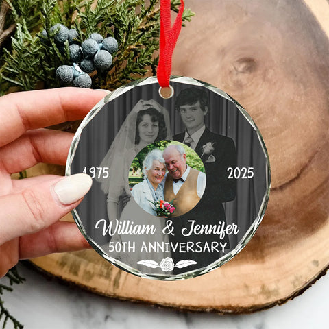 50th Anniversary Glass Ornament, Then And Now Wedding Photo Keepsake, 50 Year Love Decor, Growing Old Together, Gifts For Parents Family Him Her,  Gifts For Valentine