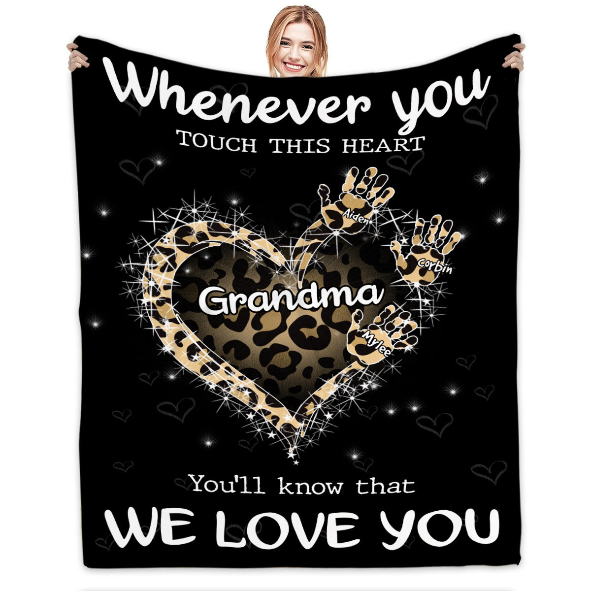 Grandma Gifts, Whenever You Touch This Heart Handprints, Personalized Blanket, Gifts For Grammy From Grandson, Custom Fleece Sherpa Blanket, Gifts For Christmas