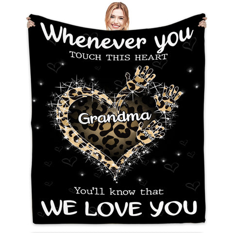 Grandma Gifts, Whenever You Touch This Heart Handprints, Personalized Blanket, Gifts For Grammy From Grandson, Custom Fleece Sherpa Blanket, Gifts For Christmas