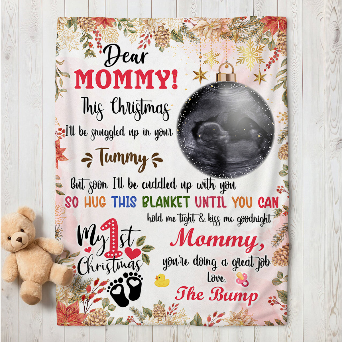 Hug This Blanket Until You Can Hold Me Baby Ultrasound With Ball Hanging Tree, Dear Mommy Holiday Keepsake, First Christmas Expecting Mother, Personalized Photo Blanket, Gifts To Mom