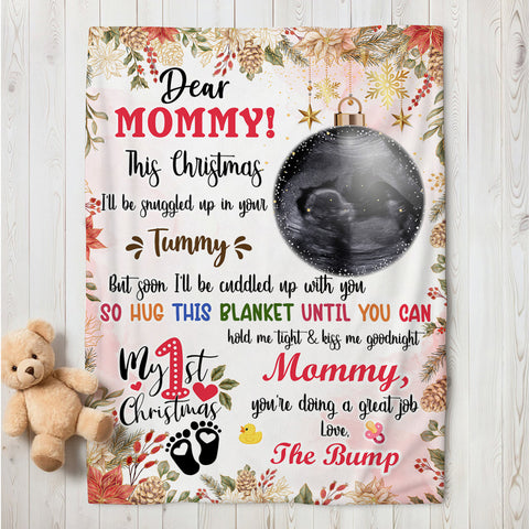 Hug This Blanket Until You Can Hold Me Baby Ultrasound With Ball Hanging Tree, Dear Mommy Holiday Keepsake, First Christmas Expecting Mother, Personalized Photo Blanket, Gifts To Mom