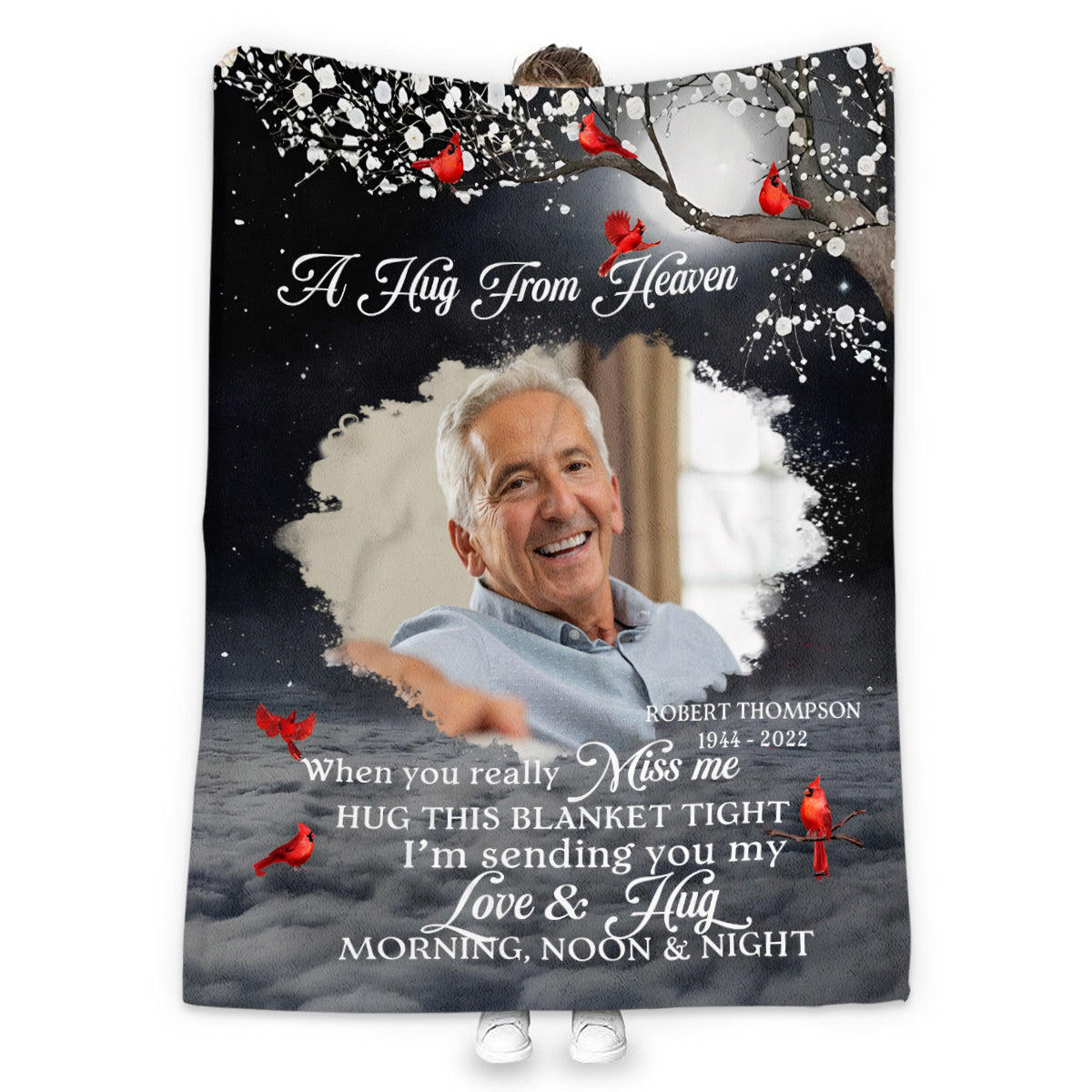 Sympathy Gifts, Personalized Memorial Blanket With Photo, A Hug From Heaven Photo Blanket, In Memory Loss Of Loved One Mom Dad Memorial Remembrance Bereavement Sympathy Grieving