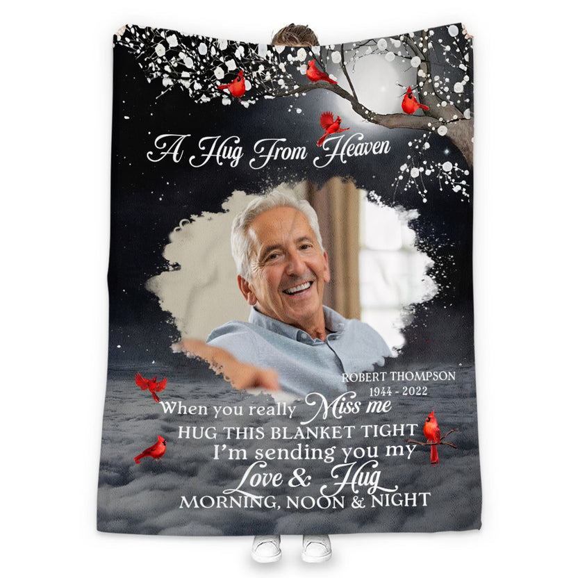Sympathy Gifts, Personalized Memorial Blanket With Photo, A Hug From Heaven Photo Blanket, In Memory Loss Of Loved One Mom Dad Memorial Remembrance Bereavement Sympathy Grieving