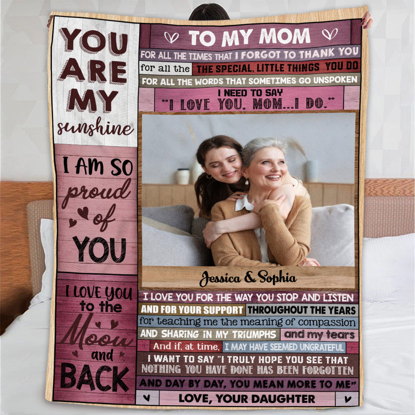 Gifts For Mom, Vintage Wooden Background Custom Love Letter Blanket To My Mom Warm And Cozy, Personalized Blanket, Gifts For Mom From Daughter Fleece Blanket, Gifts For Birthday Xmas