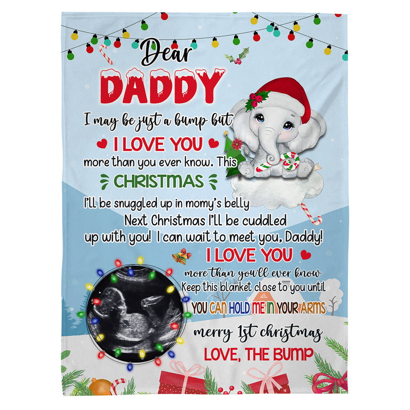 New Dad Gifts, Dear Daddy I Can't Wait To Meet You Elephant Baby Ultrasound Photo , Personalized Blanket With Photo, Gifts For New Daddy, Fleece Sherpa, New Dad Blanket, Gifts For Xmas