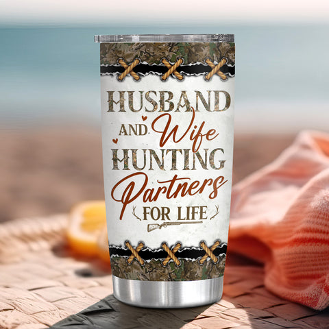 Personalized Tumbler For Him Her From Darling Husband And Wife Hunting Partners For Life Deer Hunting Camo With Image Custom Name 20oz With Lid Travel Cup Birthday