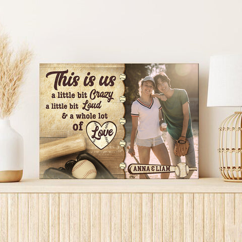 Personalized Name Sports Canvas, A Whole Lot Of Love Phrase Artwork, Baseball Bat And Glove Theme Couple Wall Decor Canvas Wall Art, Gifts For Him Her Poster Print Gifts For Valentine
