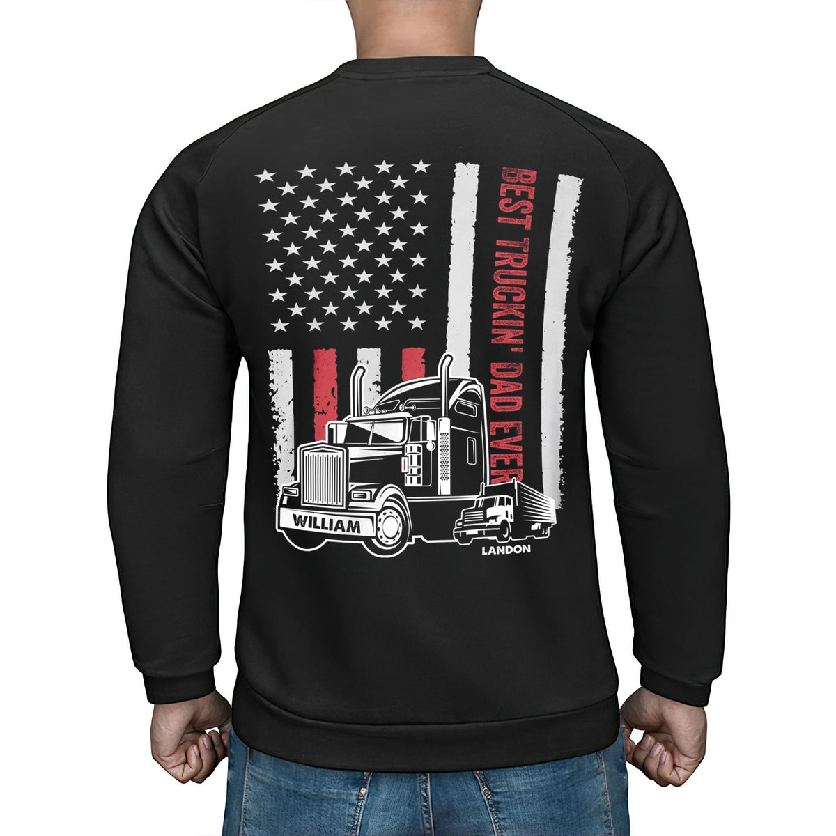 Personalized T-Shirt For Trucking Dad Father From Son Daughter Gifts For Dad Awesome Truckin' Dad Ever Vintage Flag Trucker Custom Name Short Sleeve Tops Tee Shirt For Father's Day