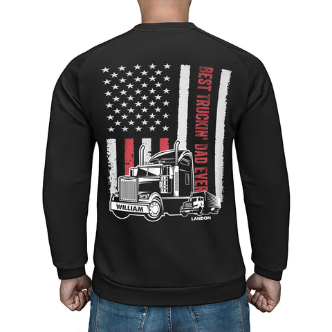 Personalized T-Shirt For Trucking Dad Father From Son Daughter Gifts For Dad Awesome Truckin' Dad Ever Vintage Flag Trucker Custom Name Short Sleeve Tops Tee Shirt For Father's Day