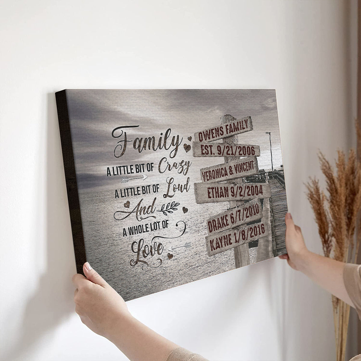 Personalized Canvas Wall Art For Mom Dad From Kids Street Sign Multi Name Ocean Dock Quotes Family A Little Bit Of Crazy Custom Multi Name Poster Prints Home Decor Family Gifts For Mom