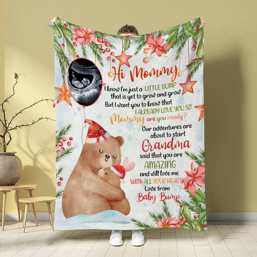 Pregnancy Announcement Baby Blanket, Personalized Photo Ultrasound Gifts For New Mom New Dad Christmas, Fleece Sherpa Blanket