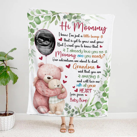 New Mom Gifts Ideas, I Already Love You Leaf Mommy Baby Bear With Balloon, Personalized Blanket, Gifts For Pregnant Wife Mommy, Fleece Sherpa, New Mom Blanket For Mother's Day