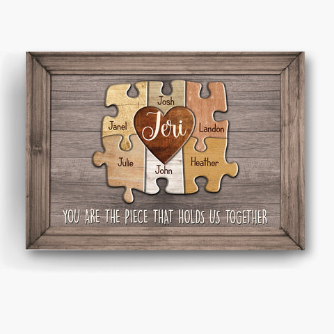 Personalized Canvas Wall Art For Mom Dad From Kids Puzzle Mom Canvas You Are The Piece That Holds Us Together Custom Multi Name Poster Prints Home Decor Family Gifts For Mom Dad