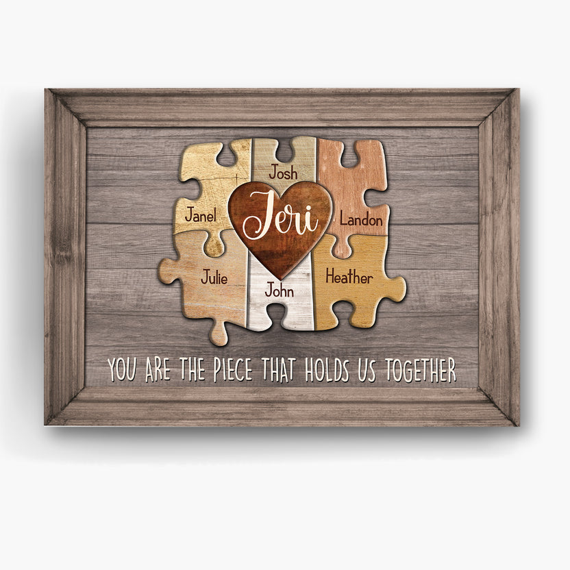 Personalized Canvas Wall Art For Mom Dad From Kids Puzzle Mom Canvas You Are The Piece That Holds Us Together Custom Multi Name Poster Prints Home Decor Family Gifts For Mom Dad