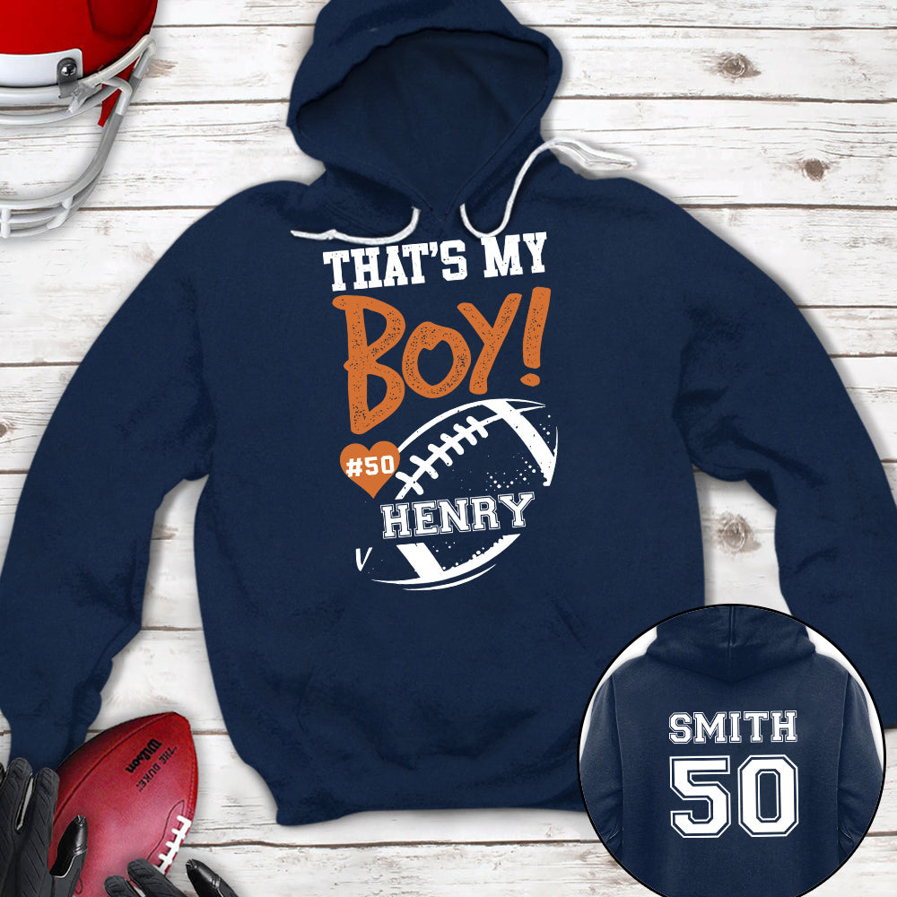 Personalized T-Shirt For Mom Dad From Son Boy Kids Football Gifts Football Lovers That's My Boy Fan Football Family Football Games Day Custom Title Number Short Sleeve Tops Tee Shirt