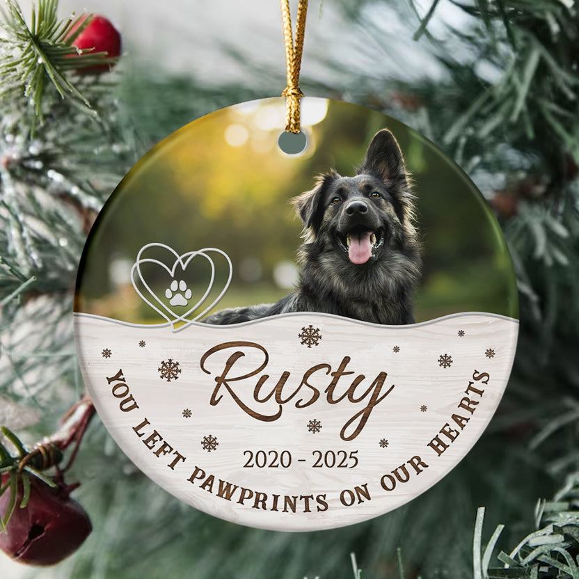 Pet Remembrance Gifts, You Left Pawprints On Our Hearts , Personalized Pet Memorial Ornament With Photo, Gifts For Loss Of Doggy, Tree Decor Christmas Ornament, Dog Passing Memorial