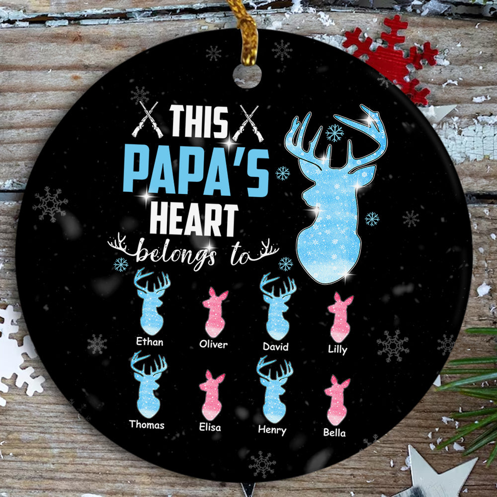 Gifts For Grandpa, This Papa's Heart Belongs To Grandkids Deer Bulk Doe, Personalized Christmas Ornament, Gifts For Hunting Lovers Papa From Kids, Xmas Tree Decor, Gifts For Christmas