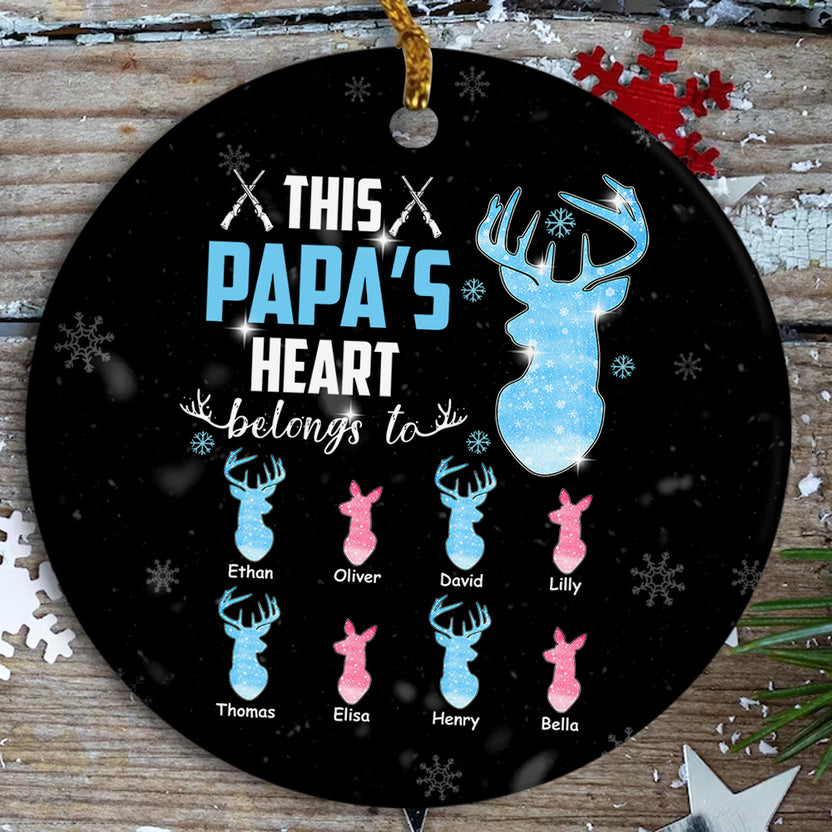 Gifts For Grandpa, This Papa's Heart Belongs To Grandkids Deer Bulk Doe, Personalized Christmas Ornament, Gifts For Hunting Lovers Papa From Kids, Xmas Tree Decor, Gifts For Christmas