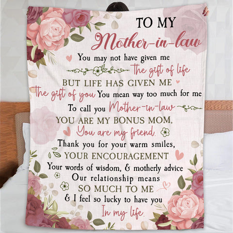Personalized To My Mother In Law Blanket From Daughter In Law So Lucky To Have You My Life Floral Custom Gifts For Mother In Law Fleece Sherpa Blanket For Birthday Mother's Day Wedding