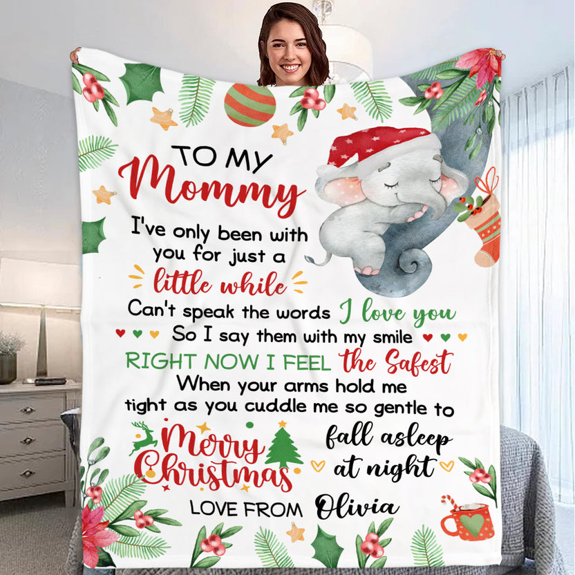 Personalized Blanket For New Mom From Newborn Baby Family Cute Elephant Sleeping I've Only Been With You Xmas Decorations Custom Name Pregnancy Gifts Fleece Sherpa Blanket For Christmas