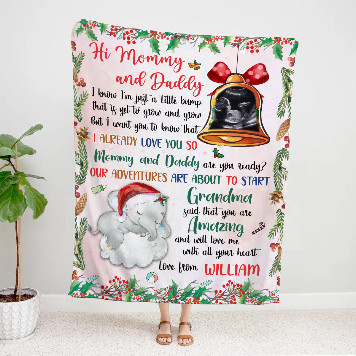 New Parents Gifts, Baby Ultrasound In Bell And Elephant Mommy And Daddy Are You Ready Our Adventures Blanket, Gifts For New Parents, Fleece Sherpa Blanket, New Parents Blanket