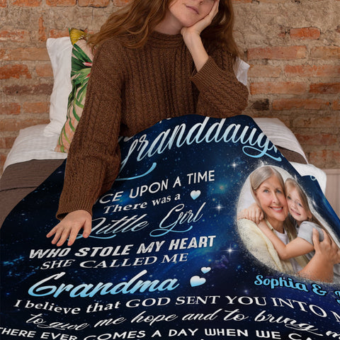 Granddaughter Gifts, She Called Me Grandma Bear Photo, Personalized Blanket, Gifts For Granddaughter Fleece Sherpa Blanket