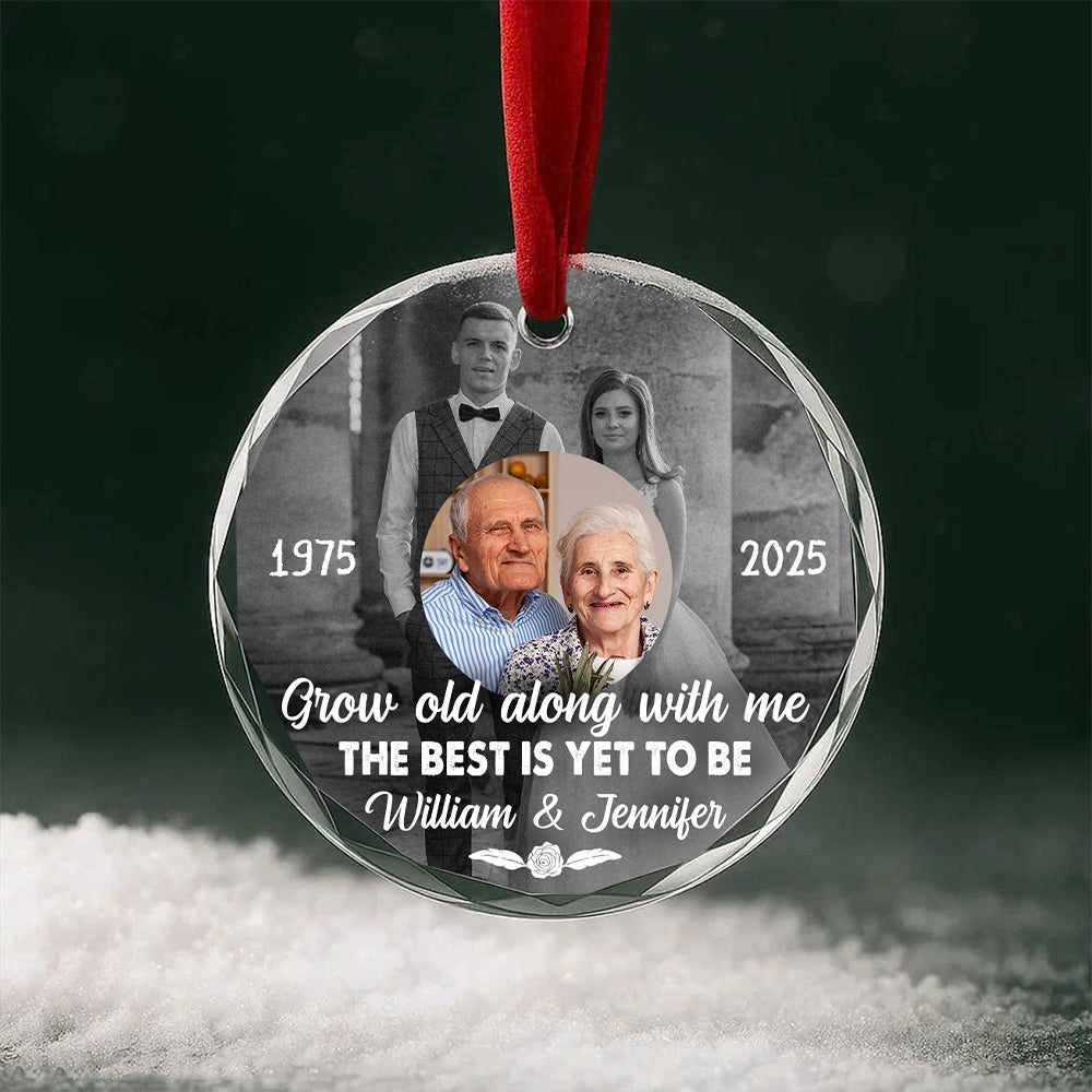 Grow Old Along With Me The Is Yet To Be, Anniversary Glass Ornament, Wedding Photo Keepsake, 50 Year Love Ornament, Then & Now Photo Collage, Gifts For Parents Family Him Her Valentine
