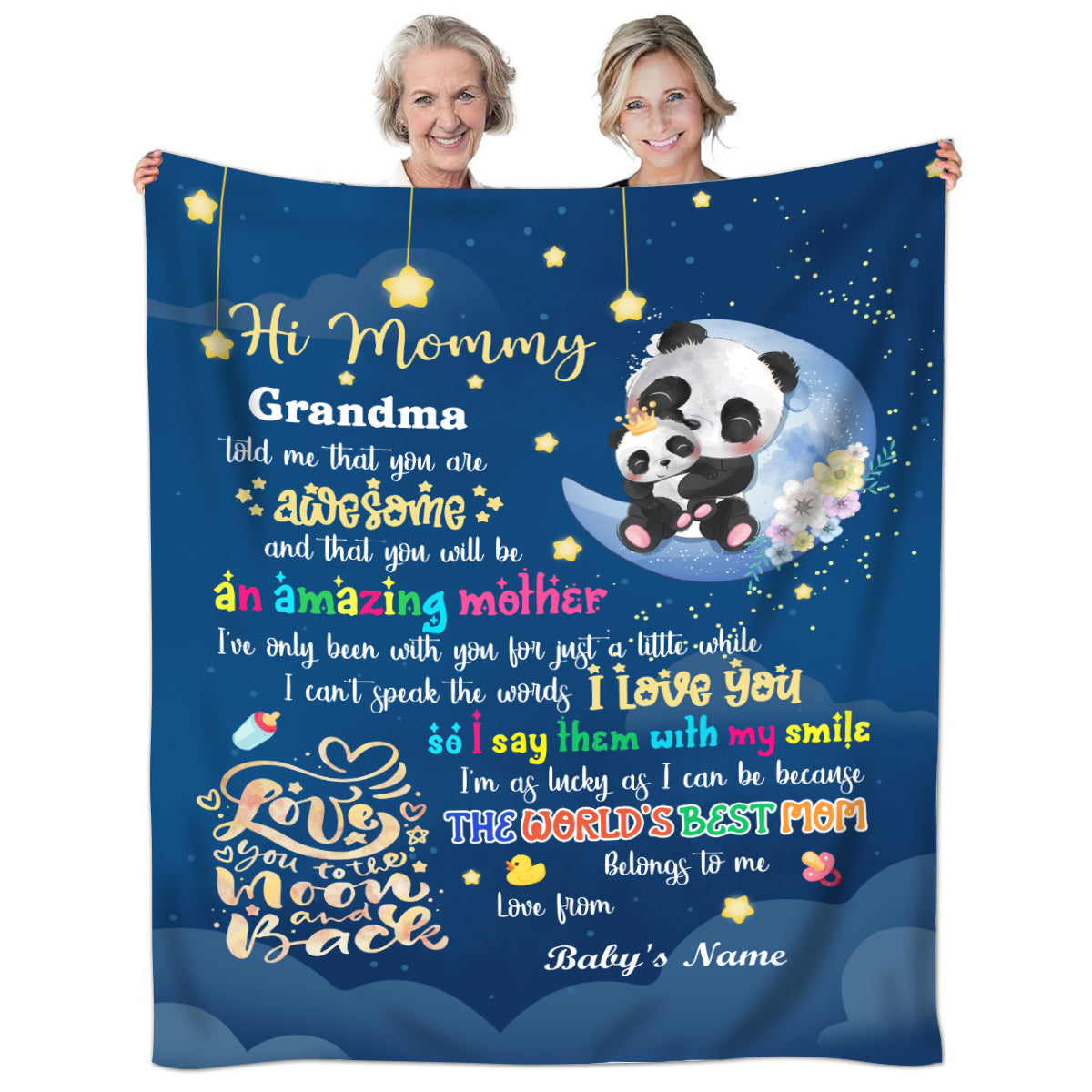 Mom To Be Gifts, Hi Mommy Grandma Told Me That Panda, 1st Mother's Day Blanket, Cute Baby Panda Blanket, Custom Newborn Swaddle, Infant Bedding Keepsake, Warm Flannel