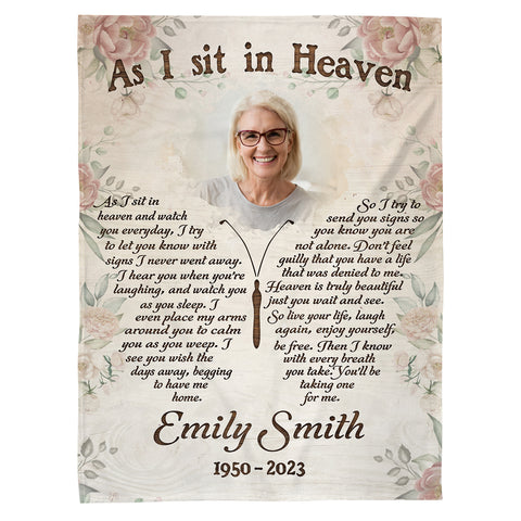 Memorial Gifts, Personalized Memorial Blanket With Photo, Angel In Heaven As Sit In Heaven Butterflies With Photo, Loss Of Mom Dad Blanket, Fleece Sherpa, Sympathy Gifts For Anniversary
