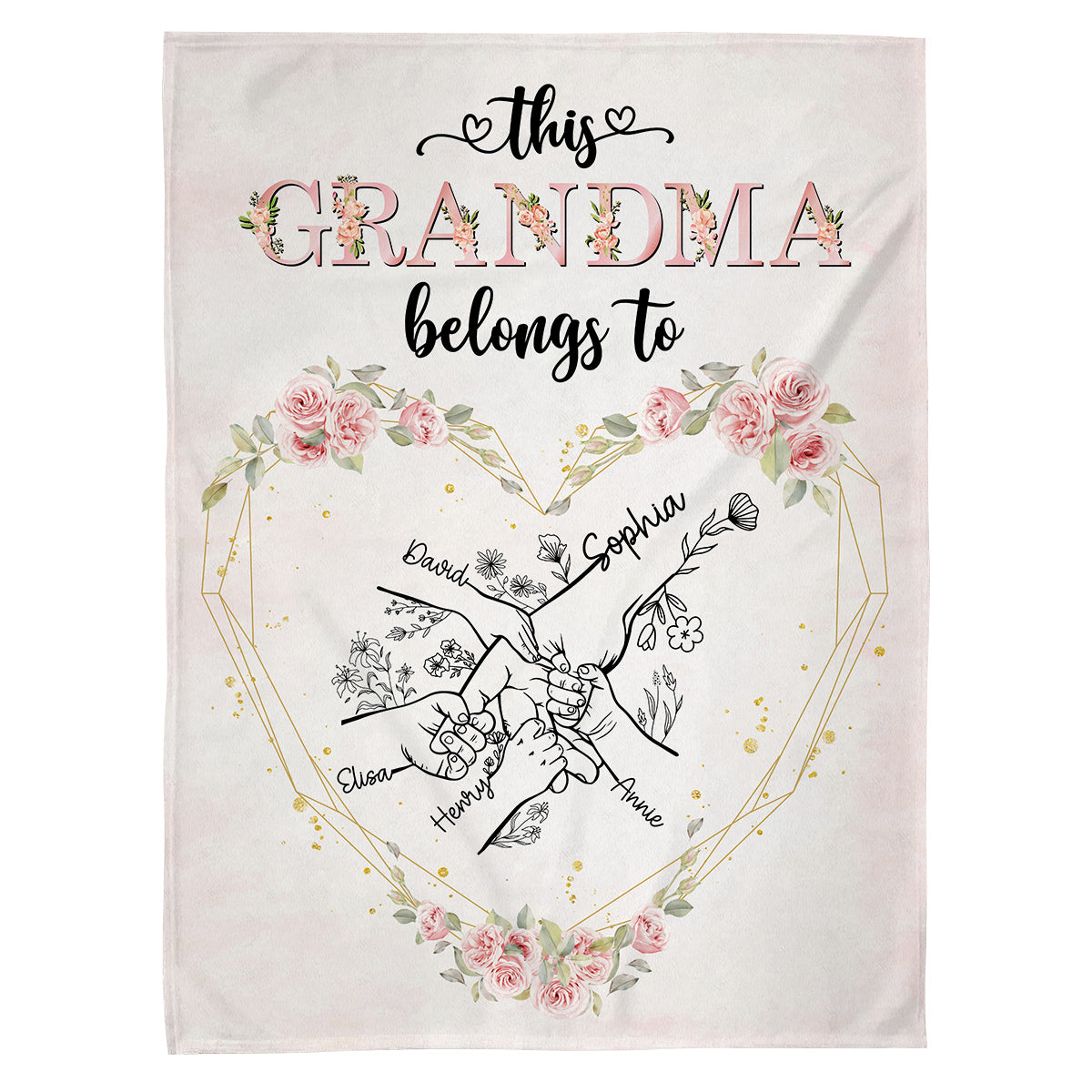 Grandma Gifts, This Grandma Belongs To Hand In Hand Heart Unique, Personalized Blanket, Funny Gifts For Grandma Nana From Grandkids, Custom Fleece Sherpa Blanket, Gifts For Birthday