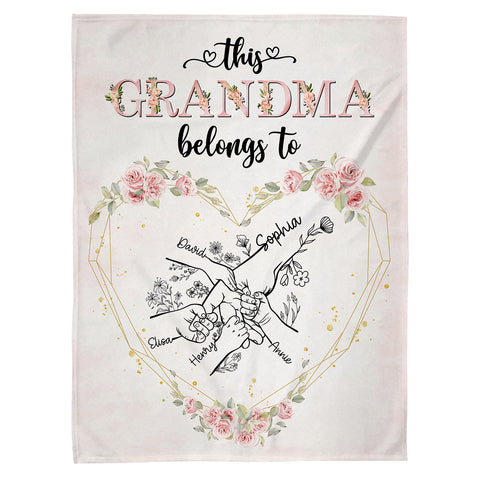 Grandma Gifts, This Grandma Belongs To Hand In Hand Heart Unique, Personalized Blanket, Funny Gifts For Grandma Nana From Grandkids, Custom Fleece Sherpa Blanket, Gifts For Birthday