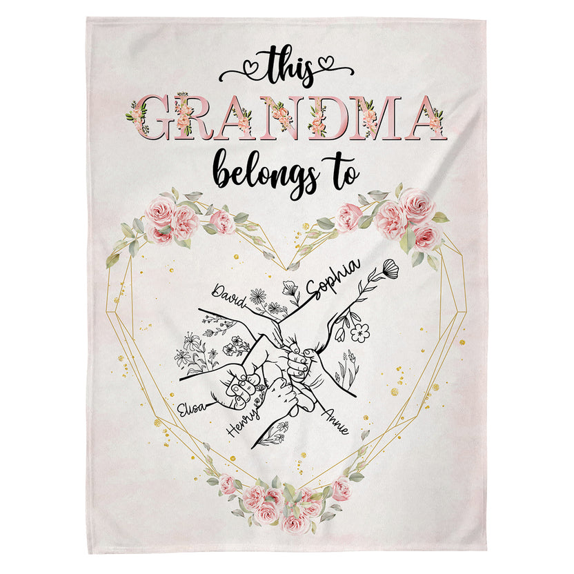 Grandma Gifts, This Grandma Belongs To Hand In Hand Heart Unique, Personalized Blanket, Funny Gifts For Grandma Nana From Grandkids, Custom Fleece Sherpa Blanket, Gifts For Birthday