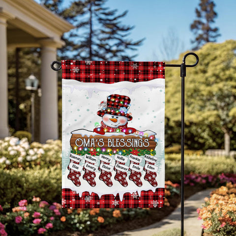 Grandma Gifts, Custom Omas Blessings Yard Banner, Custom Garden Flag, Winter Stocking Holiday Decoration, Holiday Red Plaid Yard Decor, Stockings Christmas Decor, Personalized Garden Flag, Gifts For Nana From Grandkids, Double Sided Outside Welcome Flag,