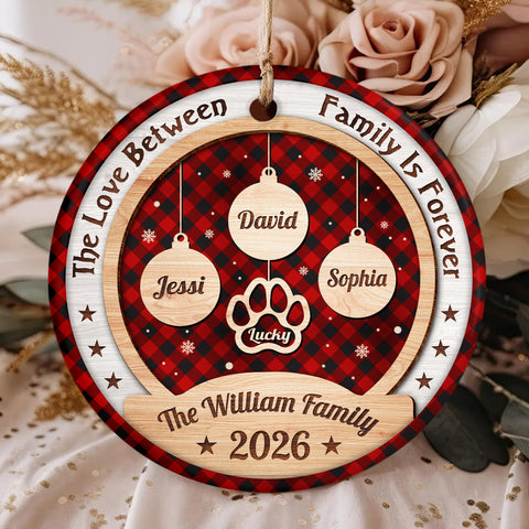 Personalized Ornament For Parents Grandparents From Kids Grandkids Family Gifts The Love Between Family Is Forever Wooden Theme Red Plaid, Pet Memorial Dog Decor, Christmas Tree Decor