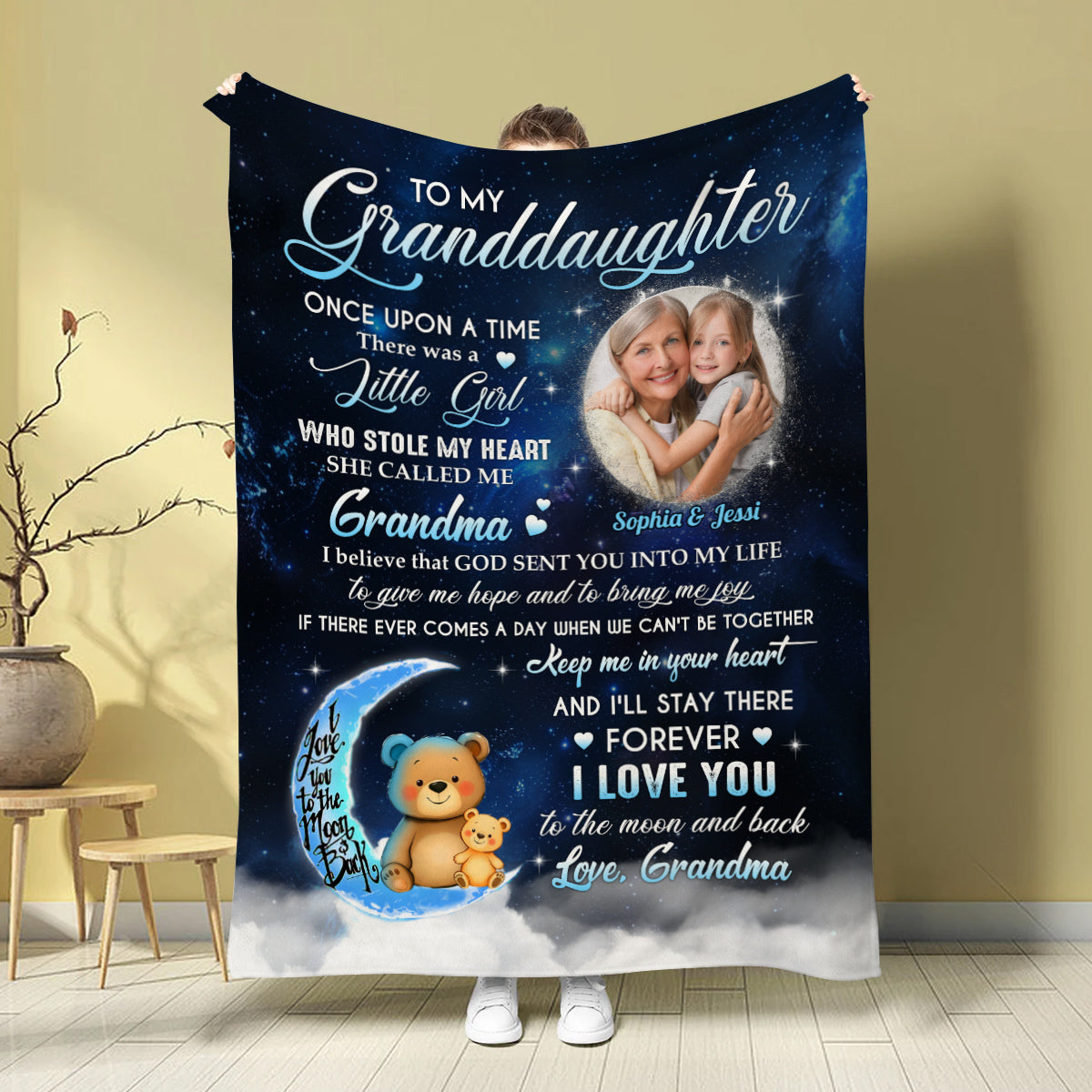 Granddaughter Gifts, She Called Me Grandma Bear Photo, Personalized Blanket, Gifts For Granddaughter Fleece Sherpa Blanket