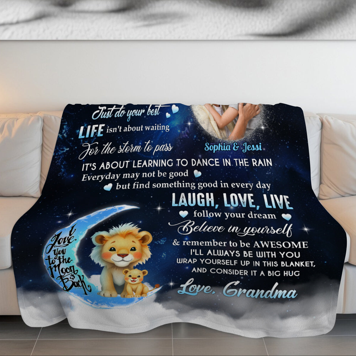 Granddaughter Gifts, Wrap Yourself Up In This Blanket Lions And Photo, Personalized Blanket, Gifts For Granddaughter From Grammy, Fleece Sherpa Blanket, Gifts For Christmas Birthday