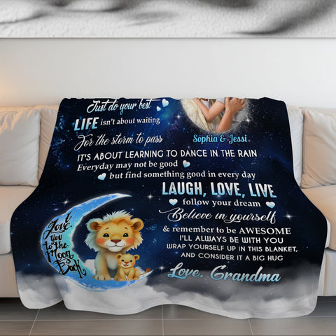 Granddaughter Gifts, Wrap Yourself Up In This Blanket Lions And Photo, Personalized Blanket, Gifts For Granddaughter From Grammy, Fleece Sherpa Blanket, Gifts For Christmas Birthday