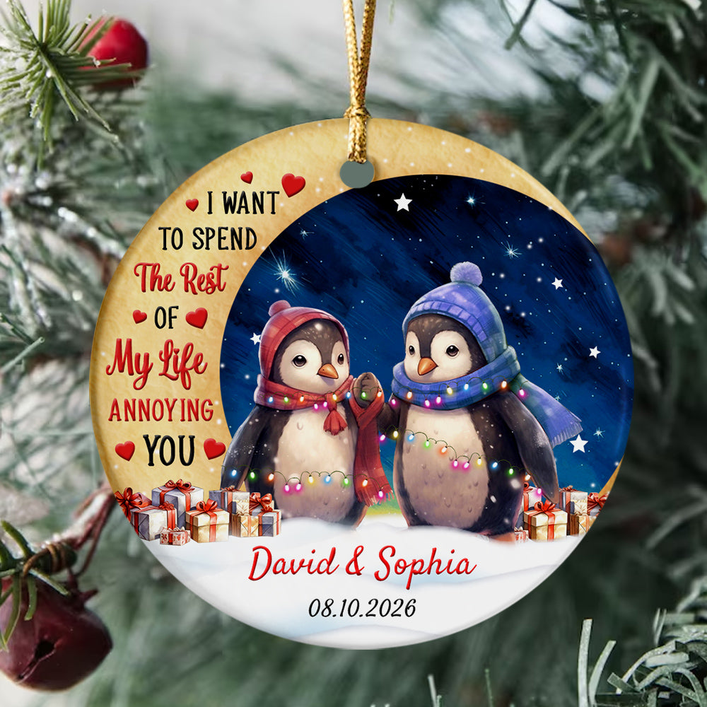 I Want To Spend Rest Of My Life Annoying You Penguin Couple Crescents Moon, Penguin Couple Keepsake Holiday Decor, Couples Christmas Ornament, Personalized Christmas Ornament