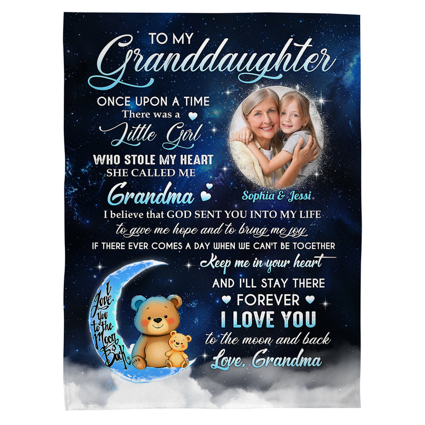 Granddaughter Gifts, She Called Me Grandma Bear Photo, Personalized Blanket, Gifts For Granddaughter Fleece Sherpa Blanket