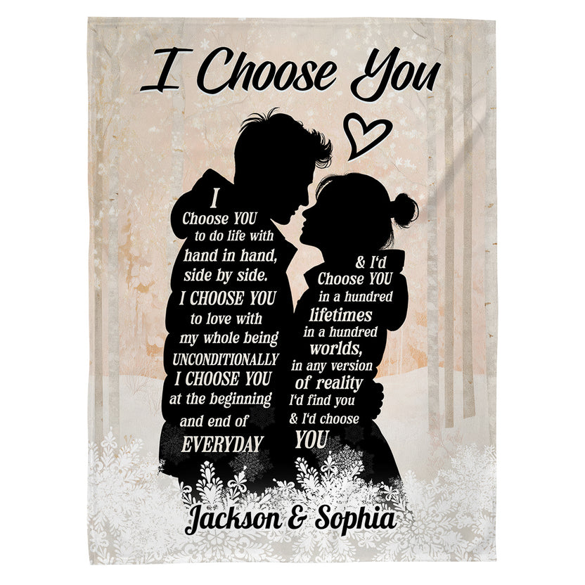 Young Couple Kissing Silhouette Vintage I'd Find You & I'd Choose You, Personalized Blanket, Gifts For Him Her From Honey, Custom Fleece Sherpa Blanket, Gifts For Valentines