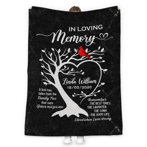 Remembrance Gifts, Personalized Memorial Blanket With Photo, A Limb Has Fallen From Family Tree Red Bird, Loss Of Mom Dad Blanket, Fleece Sherpa, Sympathy Gifts For Anniversary