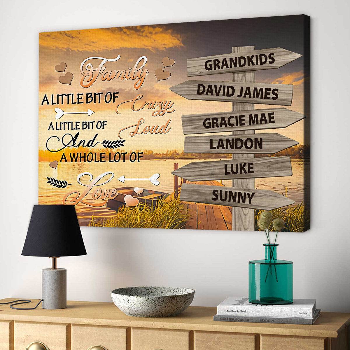 Family Gifts, Family A Little Crazy Loud And Lot Love Street Signs Wooden Sunset, Personalized Canvas Wall Art, Gifts For Mom Dad, Poster Prints Home Decor, Family Wall Art For Xmas