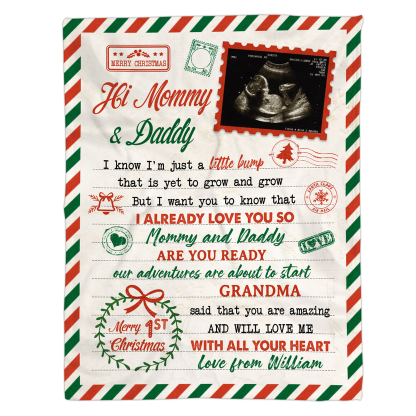 Personalized Blanket For Mommy Daddy From Grandma Bump New Parents Gifts I Want You To Know That I Already Love You Sonogram Image Custom Name Fleece Sherpa Blanket Gifts For Christmas