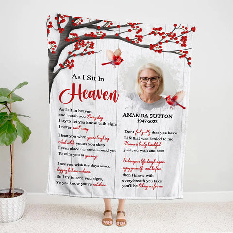 Sympathy Gifts, Memorial Blanket With Photo, Sympathy Memorial, Heaven Watching Over Family Verse, Heaven Message With Red Birds, Loss Of Mom Dad Blanket, Fleece Sherpa, Funeral Gifts