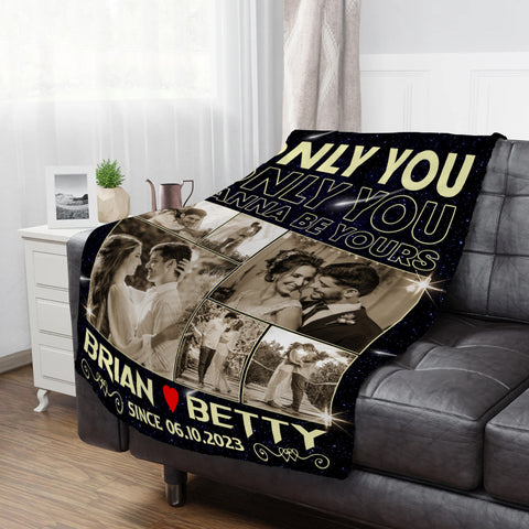 You Wanna Be Yours Photo Blanket, Custom Couple Collage With Names And Date, Cozy Relationship Keepsake Gifts For Him Her Custom Fleece Sherpa Blanket, Gifts For Valentine Anniversary