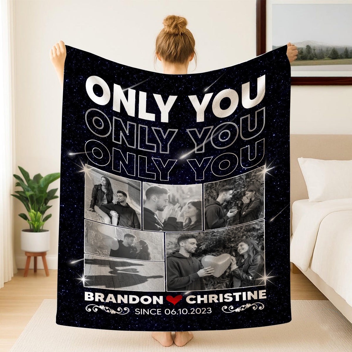 Custom Photo Blanket, Personalized Name And Year Blanket, Couple Memory Home Decor, Custom Relationship Memory, Gifts For Him Her Fleece Sherpa Gifts For Valentine Anniversary