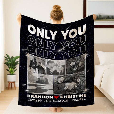 Custom Photo Blanket, Personalized Name And Year Blanket, Couple Memory Home Decor, Custom Relationship Memory, Gifts For Him Her Fleece Sherpa Gifts For Valentine Anniversary